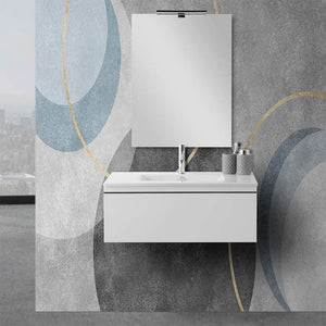 Mobile sospeso 80 cm bianco lucido con lavabo incasso e specchio Iside
