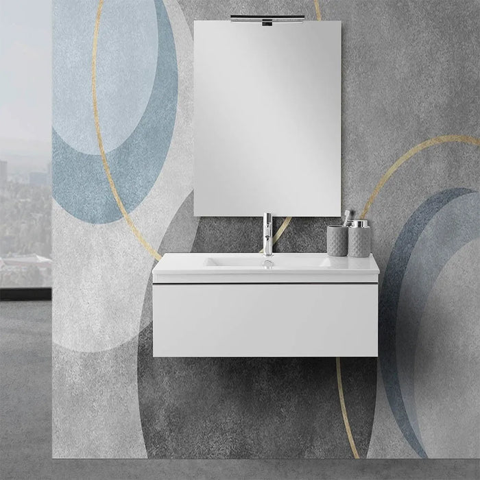 Mobile sospeso 80 cm bianco lucido con lavabo incasso e specchio Iside