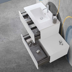 Mobile sospeso 80 cm bianco lucido doppia base lavabo e specchio Iside