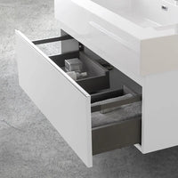 Mobile sospeso 80 cm bianco lucido lavabo in resina e specchio LED Iside