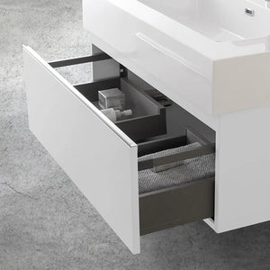 Mobile sospeso 80 cm bianco lucido lavabo in resina e specchio LED Iside