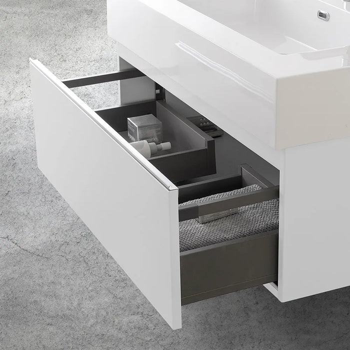 Mobile sospeso 80 cm bianco lucido lavabo in resina e specchio LED Iside
