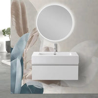 Mobile sospeso 80 cm bianco lucido lavabo in resina e specchio LED Iside