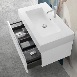 Mobile sospeso 80 cm bianco lucido lavabo in resina e specchio LED Iside