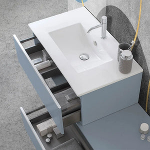 Mobile sospeso 80 cm blu pastello con lavabo incasso e specchio Iside