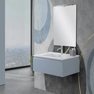Mobile sospeso 80 cm blu pastello con lavabo incasso e specchio Iside