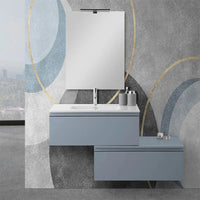 Mobile sospeso 80 cm blu pastello doppia base lavabo e specchio Iside