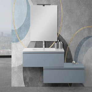 Mobile sospeso 80 cm blu pastello doppia base lavabo e specchio Iside