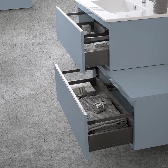 Mobile sospeso 80 cm blu pastello doppia base lavabo e specchio Iside