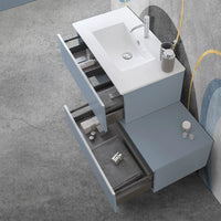 Mobile sospeso 80 cm blu pastello doppia base lavabo e specchio Iside
