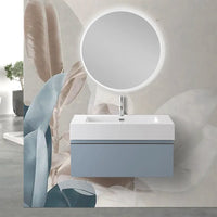 Mobile sospeso 80 cm blu pastello lavabo in resina e specchio LED Iside