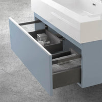 Mobile sospeso 80 cm blu pastello lavabo in resina e specchio LED Iside