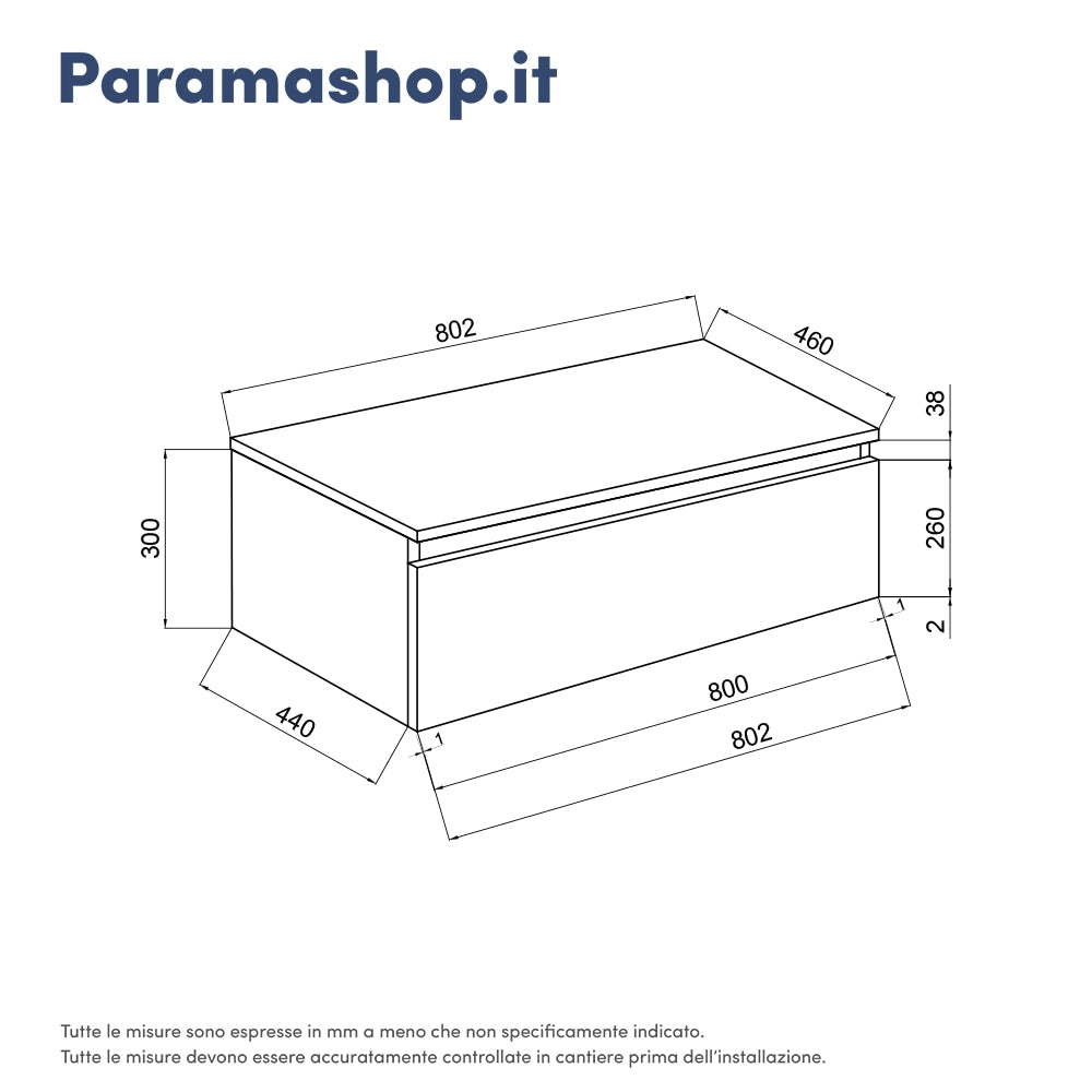 Cassettone sospeso 80 cm blu pastello opaco | Darwin