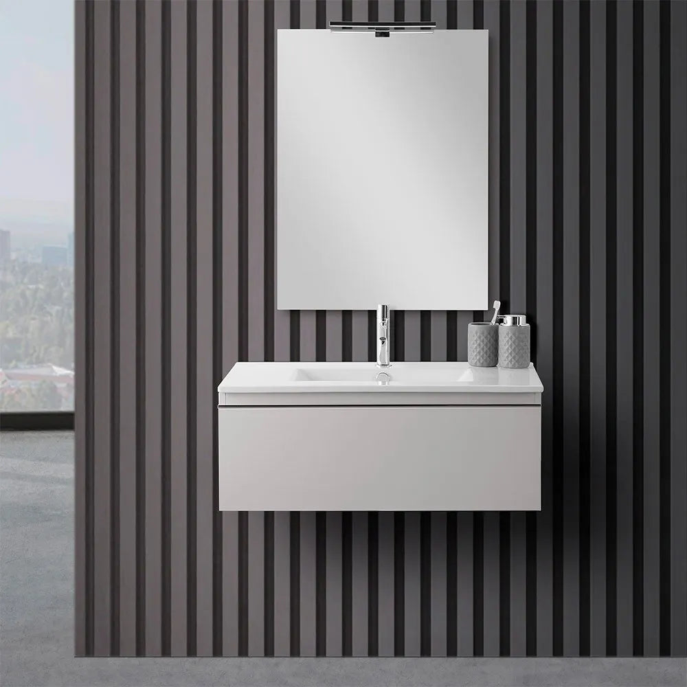 Mobile sospeso 80 cm grigio perla con lavabo incasso e specchio Iside