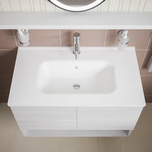 Mobile sospeso 80 cm bianco effetto legno con due ante, vano a giorno e lavabo | Sauris