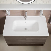 Mobile sospeso 80cm rovere scuro con due ante, vano a giorno e lavabo | Sauris