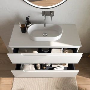 Mobile bagno sospeso 80 cm due cassetti bianco opaco con top | Ardenne