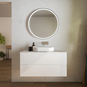 Mobile bagno sospeso 120 cm due cassetti bianco opaco con top | Ardenne