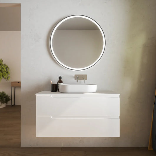 Mobile bagno sospeso 80 cm due cassetti bianco opaco con top | Ardenne