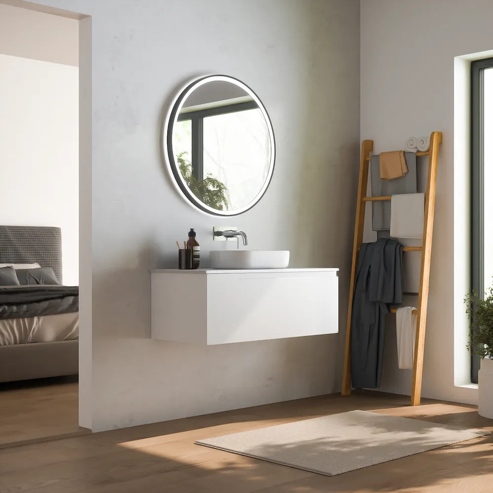 Mobile bagno sospeso 70 cm un cassetto bianco opaco con top | Ardenne