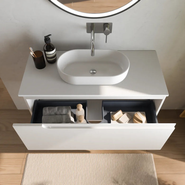 Mobile bagno sospeso 100 cm un cassetto bianco opaco con top | Ardenne