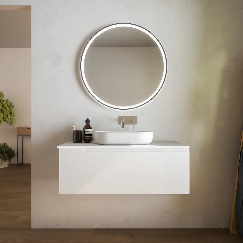 Mobile bagno sospeso 70 cm un cassetto bianco opaco con top | Ardenne