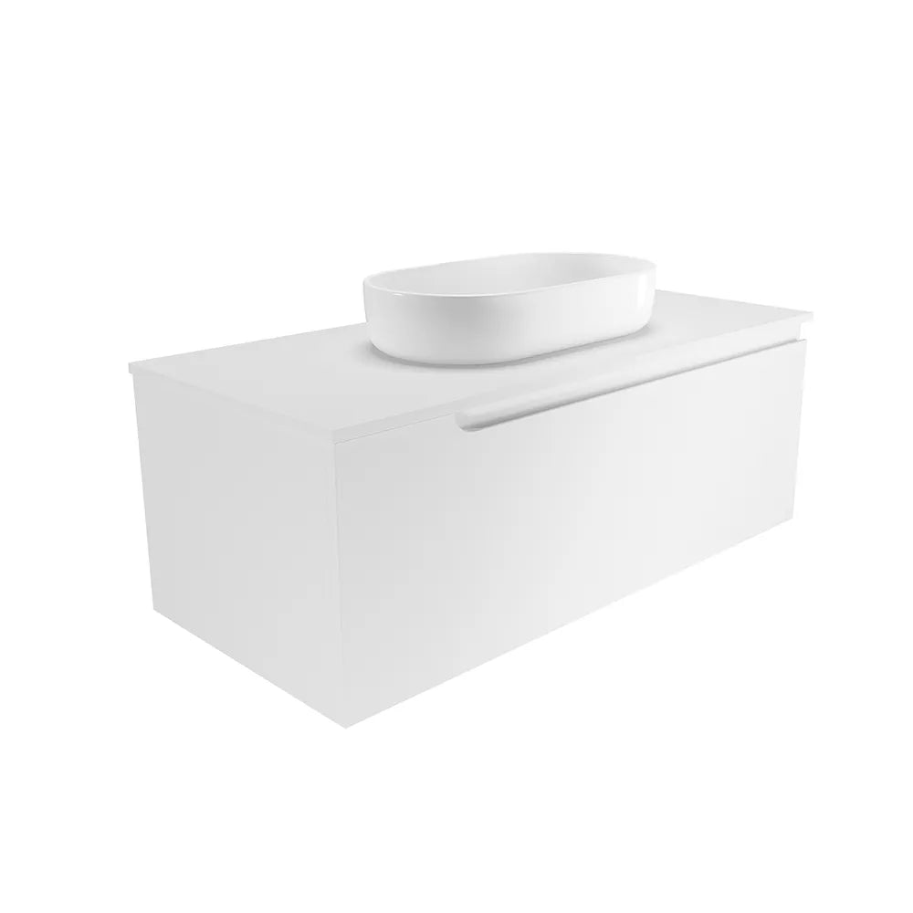 Mobile bagno sospeso 100 cm un cassetto bianco opaco con top | Ardenne