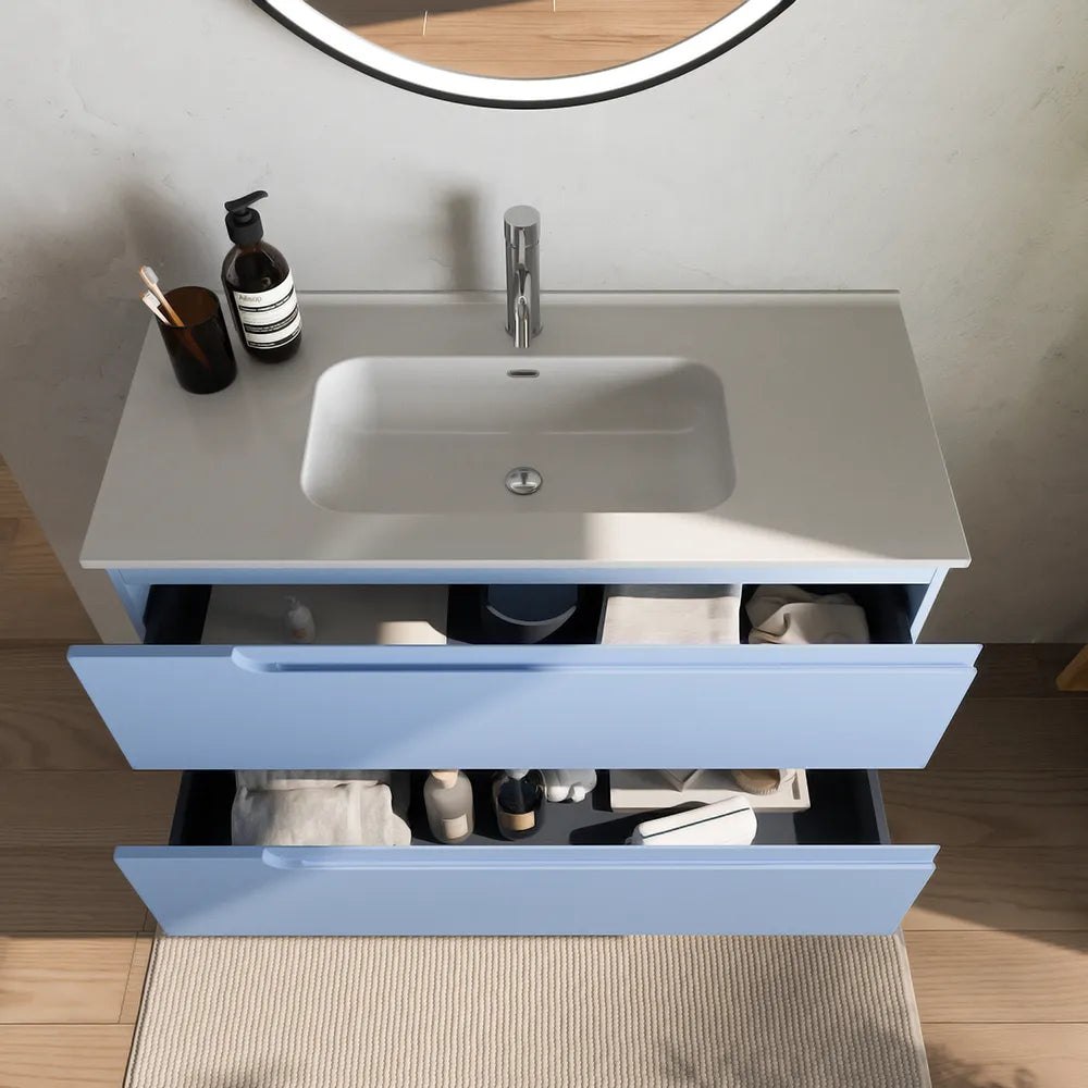 Mobile bagno sospeso 60 cm due cassetti carta da zucchero con lavabo | Ardenne