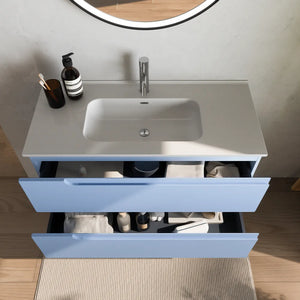 Mobile bagno sospeso 60 cm due cassetti carta da zucchero con lavabo | Ardenne