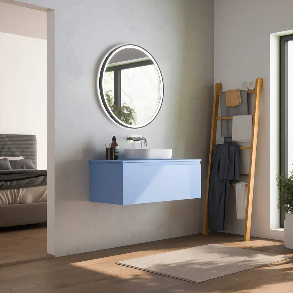 Mobile bagno sospeso 80 cm un cassetto carta da zucchero con top | Ardenne