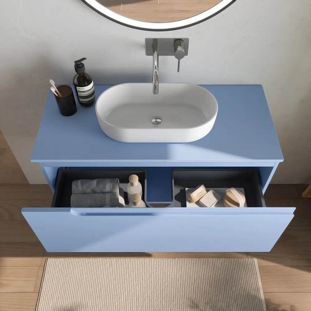 Mobile bagno sospeso 70 cm un cassetto carta da zucchero con top | Ardenne