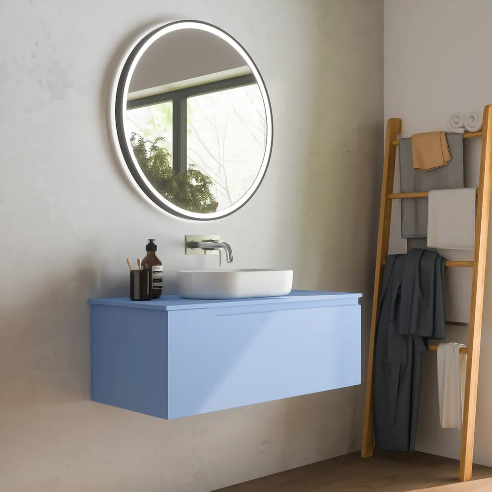 Mobile bagno sospeso 80 cm un cassetto carta da zucchero con top | Ardenne