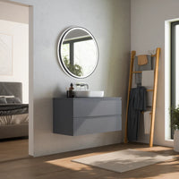 Mobile bagno sospeso 80 cm due cassetti grigio opaco con top | Ardenne