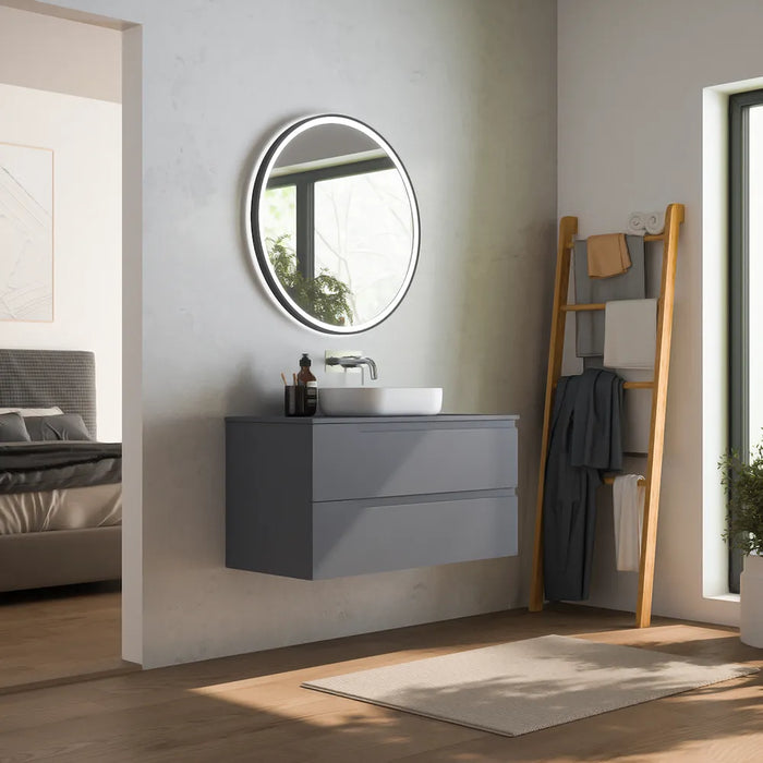 Mobile bagno sospeso 60 cm due cassetti grigio opaco con top | Ardenne