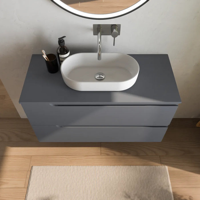 Mobile bagno sospeso 120 cm due cassetti grigio opaco con top | Ardenne