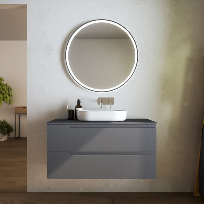 Mobile bagno sospeso 70 cm due cassetti grigio opaco con top | Ardenne