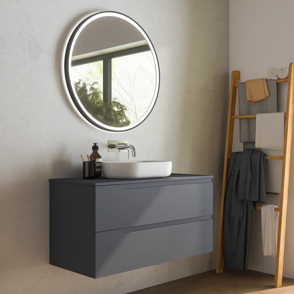 Mobile bagno sospeso 100 cm due cassetti grigio opaco con top | Ardenne