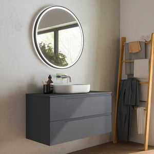 Mobile bagno sospeso 70 cm due cassetti grigio opaco con top | Ardenne