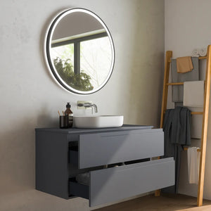 Mobile bagno sospeso 80 cm due cassetti grigio opaco con top | Ardenne