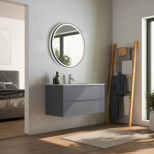 Mobile bagno sospeso 60 cm due cassetti grigio opaco con lavabo | Ardenne