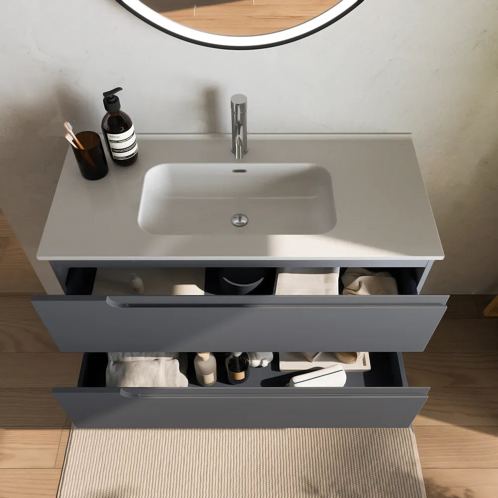 Mobile bagno sospeso 80 cm due cassetti grigio opaco con lavabo | Ardenne