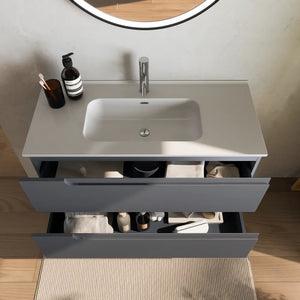 Mobile bagno sospeso 60 cm due cassetti grigio opaco con lavabo | Ardenne