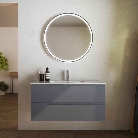 Mobile bagno sospeso 80 cm due cassetti grigio opaco con lavabo | Ardenne