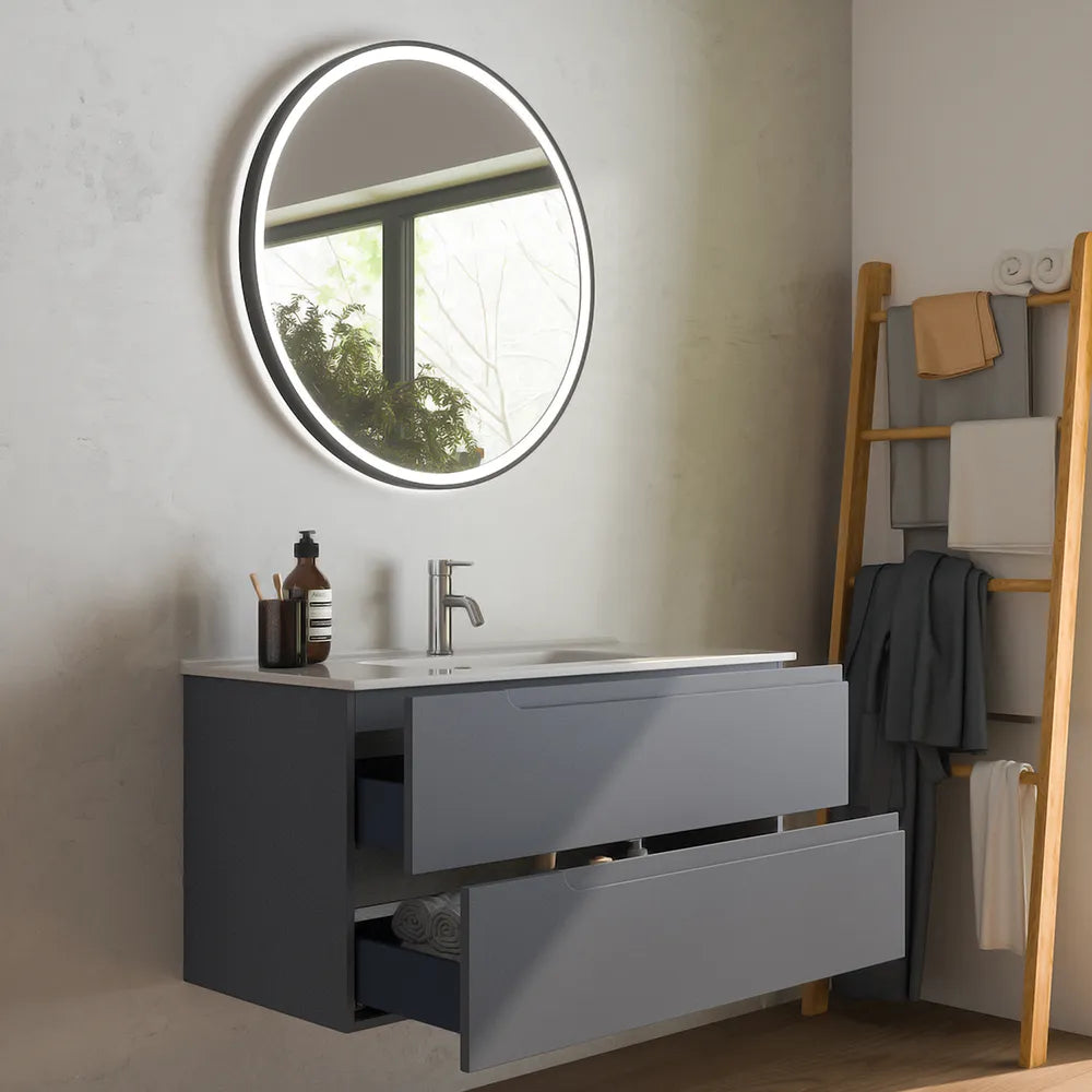 Mobile bagno sospeso 60 cm due cassetti grigio opaco con lavabo | Ardenne