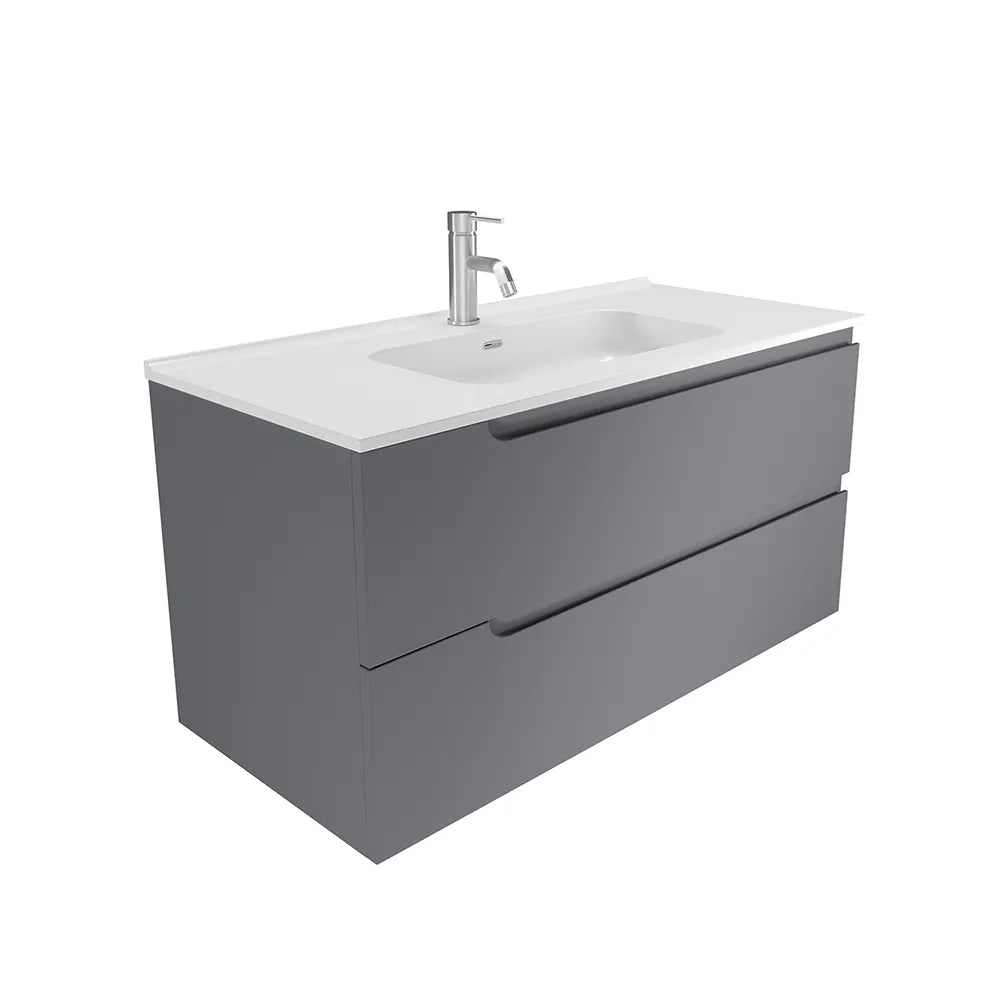 Mobile bagno sospeso 80 cm due cassetti grigio opaco con lavabo | Ardenne