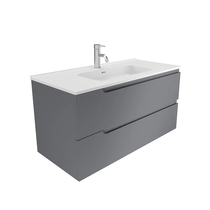 Mobile bagno sospeso 60 cm due cassetti grigio opaco con lavabo | Ardenne
