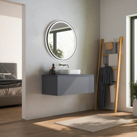 Mobile bagno sospeso 100 cm un cassetto grigio opaco con top | Ardenne
