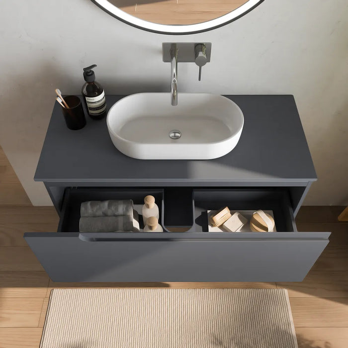 Mobile bagno sospeso 100 cm un cassetto grigio opaco con top | Ardenne