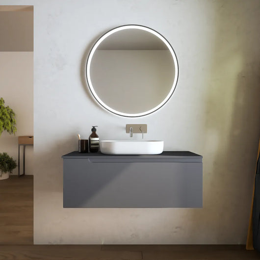 Mobile bagno sospeso 100 cm un cassetto grigio opaco con top | Ardenne