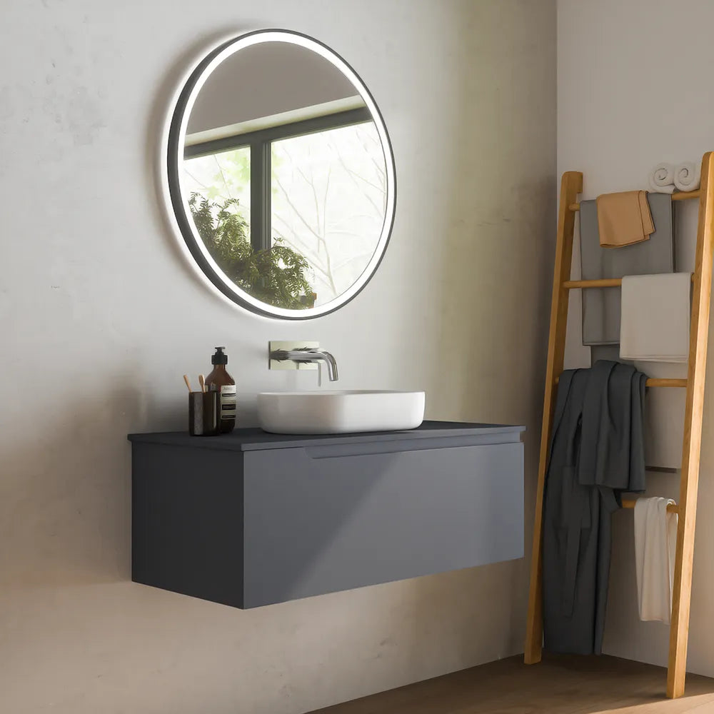 Mobile bagno sospeso 80 cm un cassetto grigio opaco con top | Ardenne